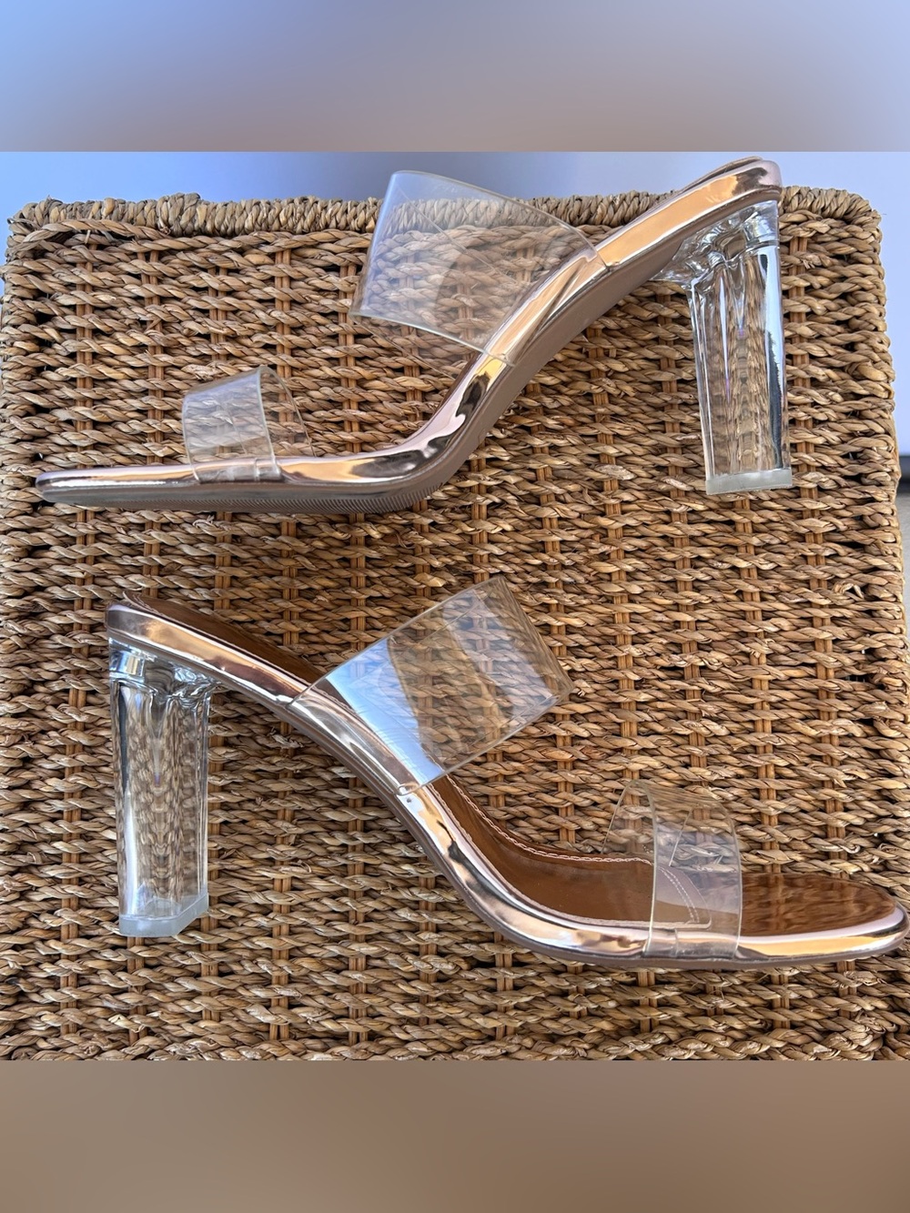 Shoeland Women’s Clear Strap/Heel Mules Chunky Heel Size 9